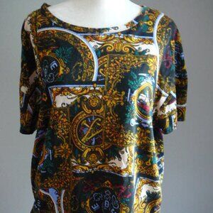 Zara Trafaluc Artist Theme Gold Blue Red Green Cream Short SleeveTop-Lg MEX 30